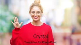  Presentation with empowered woman - Beautiful slide deck featuring up with fingers number five backdrop and a  colored foreground