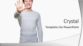  Presentation with young man wearing a hat - Presentation theme with up with fingers number five background and a  colored foreground