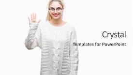  Presentation with arabian woman wearing hijab muslim - Slide deck having up with fingers number five background and a  colored foreground