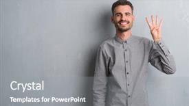  Presentation with number - Cool new PPT theme with up with fingers number four backdrop and a gray colored foreground