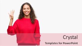  Presentation with confident young hispanic woman - Beautiful presentation featuring up with fingers number four backdrop and a coral colored foreground