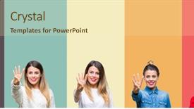  Presentation with beautiful young woman getting face - Presentation enhanced with up with fingers number four background and a cream colored foreground