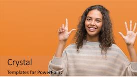  Presentation with young woman wearing boxer gloves - Presentation theme having up with fingers number seven background and a coral colored foreground