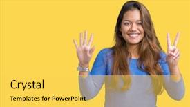  Presentation with number - Slide deck having up with fingers number seven background and a  colored foreground