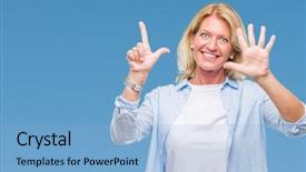  Presentation with woman praying over bible - PPT layouts featuring up with fingers number seven background and a  colored foreground