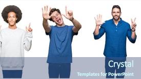  Presentation with people collage - Presentation theme consisting of up with fingers number seven background and a  colored foreground