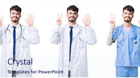  Presentation with collage medical - Presentation design featuring up with fingers number seven background and a sky blue colored foreground