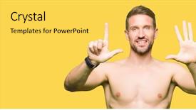  Presentation with handsome - Slide deck enhanced with up with fingers number seven background and a yellow colored foreground