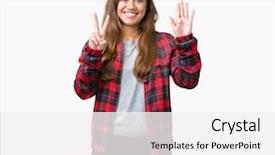  Presentation with arabian woman wearing hijab muslim - Amazing PPT layouts having up with fingers number seven backdrop and a  colored foreground