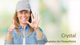  Presentation with woman sport - Beautiful slides featuring up with fingers number six backdrop and a  colored foreground