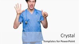  Presentation with medical smiling doctor - Amazing presentation design having up with fingers number six backdrop and a white colored foreground
