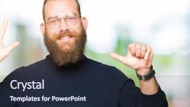  Presentation with elegant man in glasses optics - Audience pleasing presentation design consisting of up with fingers number six backdrop and a  colored foreground