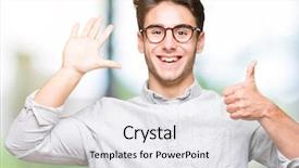  Presentation with young man wearing a hat - Slide set with up with fingers number six background and a white colored foreground