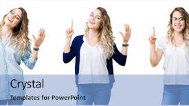  Presentation with swimming beautiful girl swims underwater - Presentation design consisting of up with fingers number six background and a light blue colored foreground