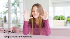  Presentation with girl - PPT layouts consisting of up with fingers number ten background and a coral colored foreground
