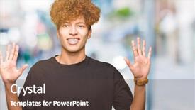  Presentation with black man - Slide deck enhanced with up with fingers number ten background and a tawny brown colored foreground