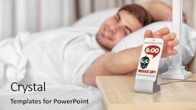  Presentation with one young man exercising handball - PPT theme enhanced with up with mobile alarm clock background and a  colored foreground