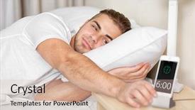  Presentation with young man on the phone - Colorful slide set enhanced with up with mobile alarm clock backdrop and a soft green colored foreground