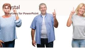  Presentation with people collage - Presentation theme having up with successful idea exit background and a  colored foreground