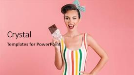  Presentation with happy image - Beautiful slide set featuring up woman isolated over pink backdrop and a lemonade colored foreground