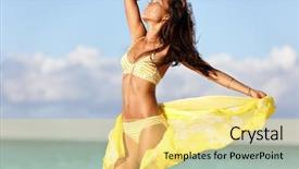  Presentation with weight loss woman showing - Slide set with up wrap showing slim bikini background and a yellow colored foreground