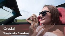  Presentation with driving - Cool new presentation theme with up young business woman driving backdrop and a violet colored foreground