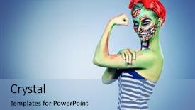  Presentation with woman body - Slide deck featuring up zombie woman body-painting background and a light blue colored foreground