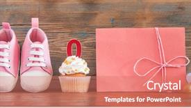  Presentation with baby celebration - Slide deck with upcakes for a baby shower background and a  colored foreground