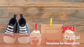  Presentation with baby celebration - Cool new PPT theme with upcakes for a baby shower backdrop and a coral colored foreground