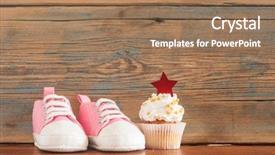  Presentation with birthday celebration - Theme enhanced with upcakes for a baby shower background and a  colored foreground