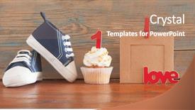  Presentation with baby celebration - Colorful PPT theme enhanced with upcakes for a baby shower backdrop and a  colored foreground