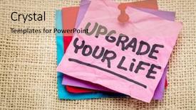  Presentation with motivational - Amazing slide set having upgrade your life advice - motivational text on a sticky note backdrop and a lemonade colored foreground