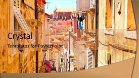  Presentation with dubrovnik - PPT layouts featuring uphill road - picturesque old narrow street background and a coral colored foreground
