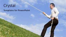  Presentation with struggle - Slides with uphill struggle - business man pulling himself background and a  colored foreground