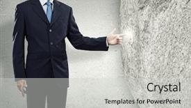  Presentation with palm - PPT theme with uphill struggle - businessman in suit huge holding background and a  colored foreground
