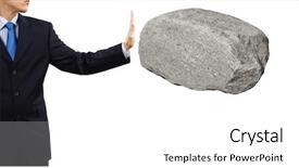  Presentation with palm - Beautiful PPT layouts featuring uphill struggle - businessman in suit huge holding backdrop and a  colored foreground