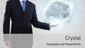  Presentation with palm - Slides featuring uphill struggle - businessman in suit huge holding background and a  colored foreground