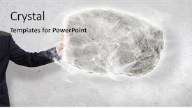  Presentation with palm - Cool new theme with uphill struggle - businessman in suit huge holding backdrop and a  colored foreground