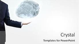  Presentation with palm - Cool new PPT theme with uphill struggle - businessman in suit huge holding backdrop and a  colored foreground