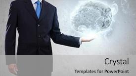  Presentation with struggle - Amazing slide deck having uphill struggle - businessman in suit huge holding backdrop and a  colored foreground