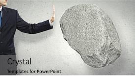  Presentation with palm - Presentation theme featuring uphill struggle - businessman in suit huge holding background and a  colored foreground