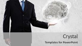  Presentation with palm - Audience pleasing slide set consisting of uphill struggle - businessman in suit huge holding backdrop and a  colored foreground