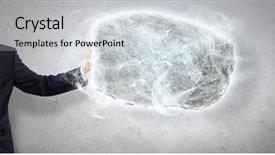  Presentation with palm - Beautiful presentation theme featuring uphill struggle - businessman in suit huge holding backdrop and a  colored foreground