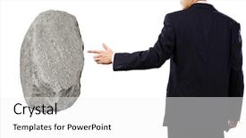  Presentation with stone - Cool new presentation theme with uphill struggle - businessman in suit pointing backdrop and a  colored foreground