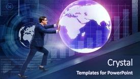  Presentation with earth - Beautiful PPT theme featuring uphill struggle - businessman pushing earth in business backdrop and a ocean colored foreground