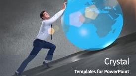  Presentation with earth - Beautiful presentation theme featuring uphill struggle - businessman pushing earth in business backdrop and a ocean colored foreground