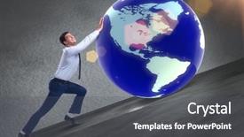  Presentation with audit business compliance concept - Slide deck with uphill struggle - businessman pushing earth in business background and a dark gray colored foreground