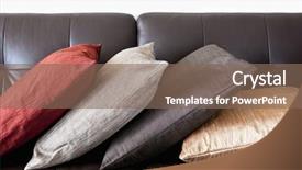  Presentation with brown leather - Slide set consisting of upholster - four colorful cushions on dark background and a  colored foreground