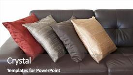  Presentation with brown leather - PPT theme featuring upholster - four colorful cushions on dark background and a tawny brown colored foreground