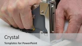  Presentation with business diversity wheel chair - Colorful presentation theme enhanced with upholster - man upholstering a chair seat backdrop and a light gray colored foreground